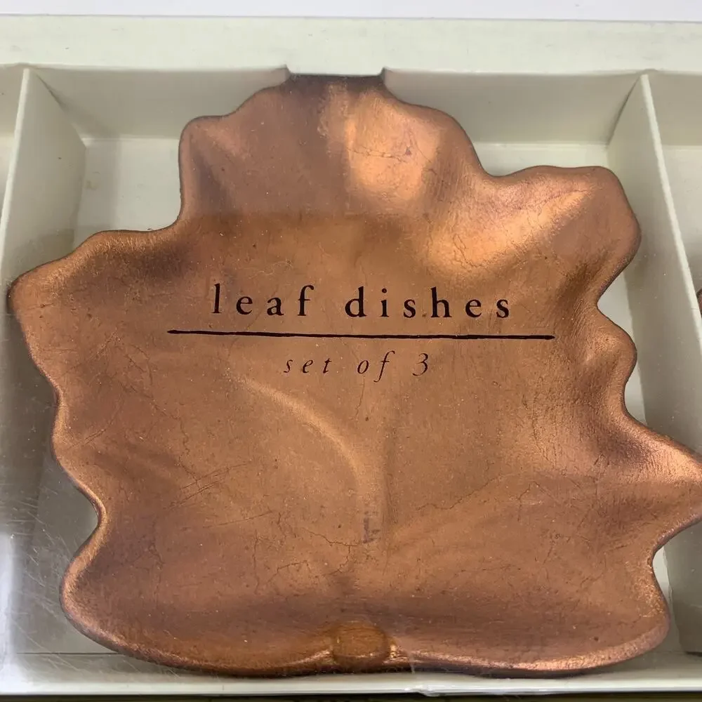 Lot 6 NEW Pier 1 Leaf Dishes Metallic Copper Ceramic 5 x 4.5
